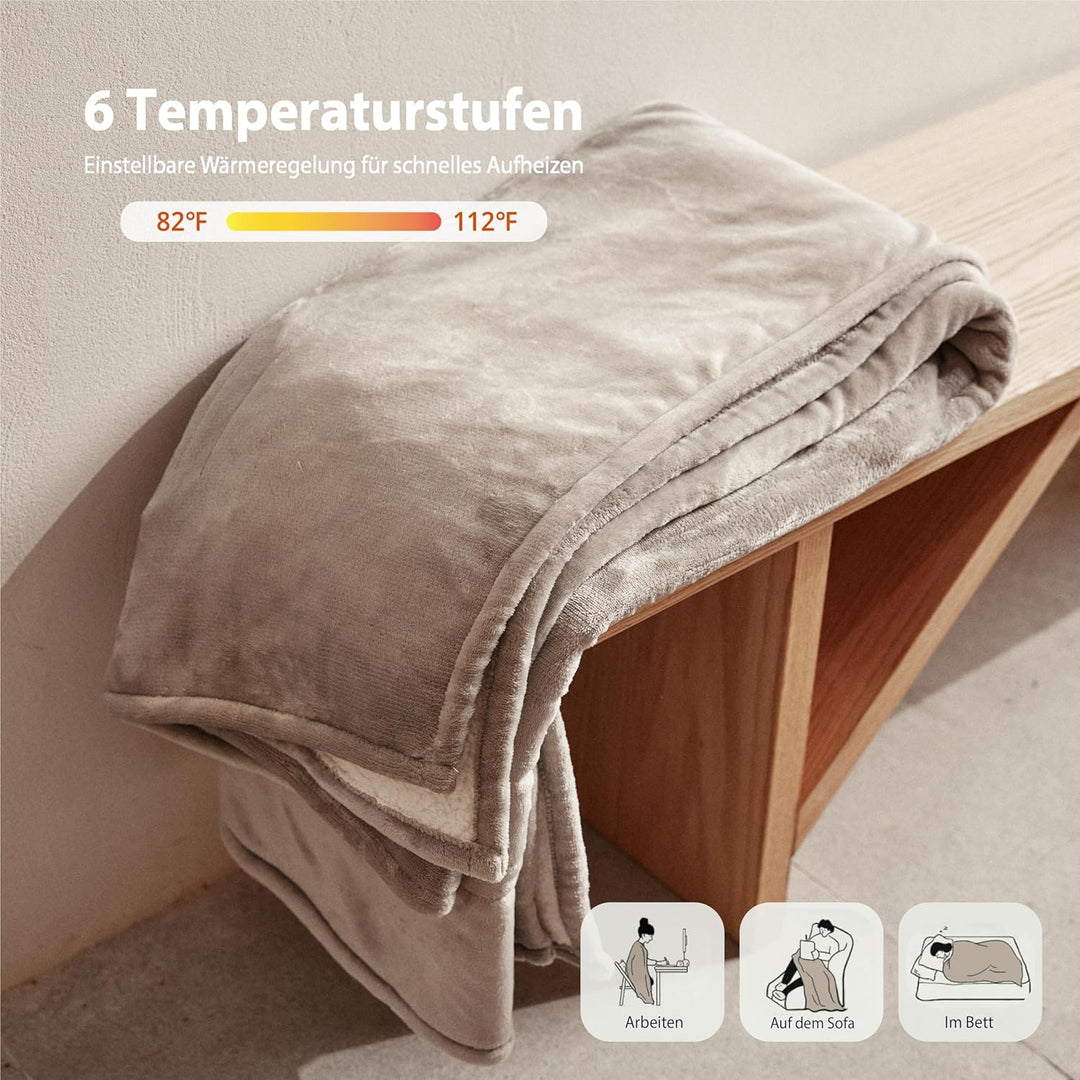 GOTCOZY Heizdecke 130x180 cm - Weicher seidiger Plüsch Wärmedecke Heizdecke 6 Heizstufen und 10 Stun