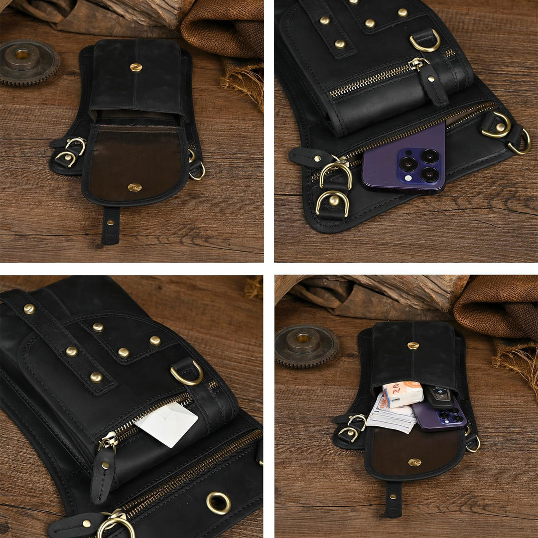 Le'aokuu Herren Echtes Leder Tasche Hüfttasche Gürteltasche Drop Leg Thigh Bag Hip Fanny Bum Belt We