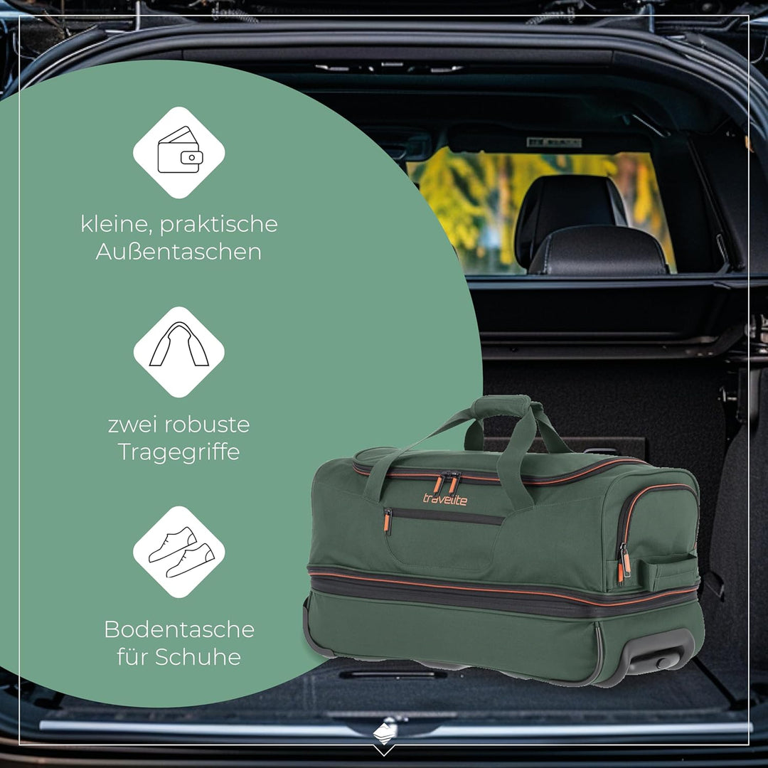 travelite 2-Rad Trolley Reisetasche Gr. S mit Dehnfalte, Gepäck Serie BASICS: Weichgepäck Reisetasch