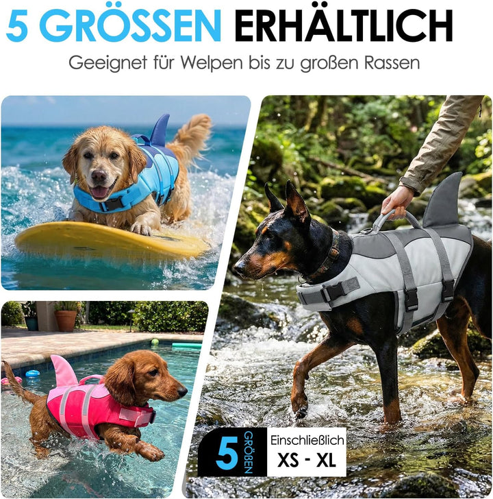 AOFITEE Schwimmweste Hund Klein, Verstellbar Hunde Schwimmweste Hai, Ripstop Hundeschwimmweste Klein