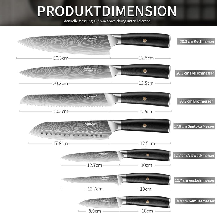 FUTHVWIN Messerset Ultra Scharfes Küchenmesser Set 7-teilig, Japanisches Hochwertigem Carbon Edelsta