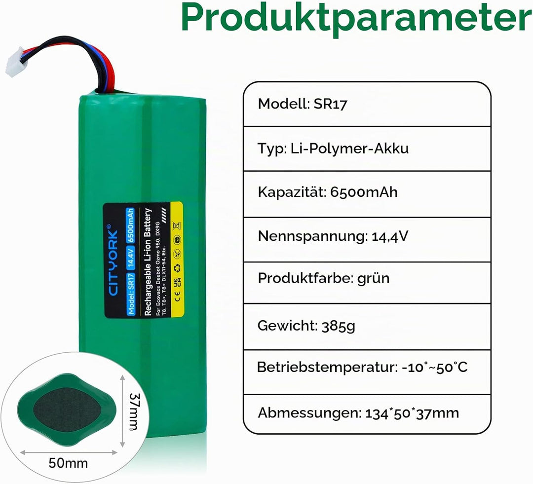 CITYORK Li-ion 6500mAh Ersatz Akku für Yeedi Vac 2 pro/Vac 2/Vac max, Akku für Ecovacs Deebot Ozmo 9