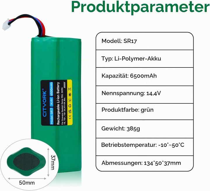 CITYORK Li-ion 6500mAh Ersatz Akku für Yeedi Vac 2 pro/Vac 2/Vac max, Akku für Ecovacs Deebot Ozmo 9