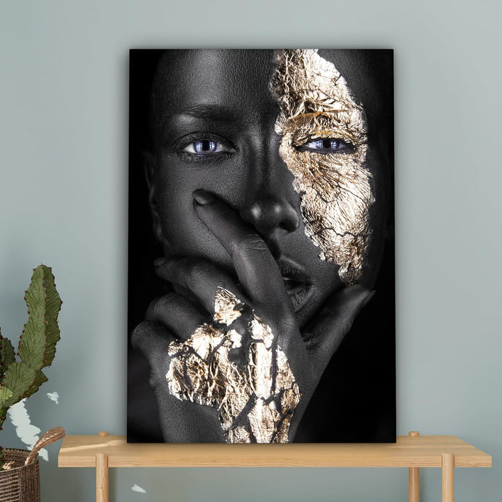 MuchoWow© Bild auf Leinwand 60x90 cm Schlafzimmer Bilder Wand Goldene Deko Wohnzimmer Modern Wanddek
