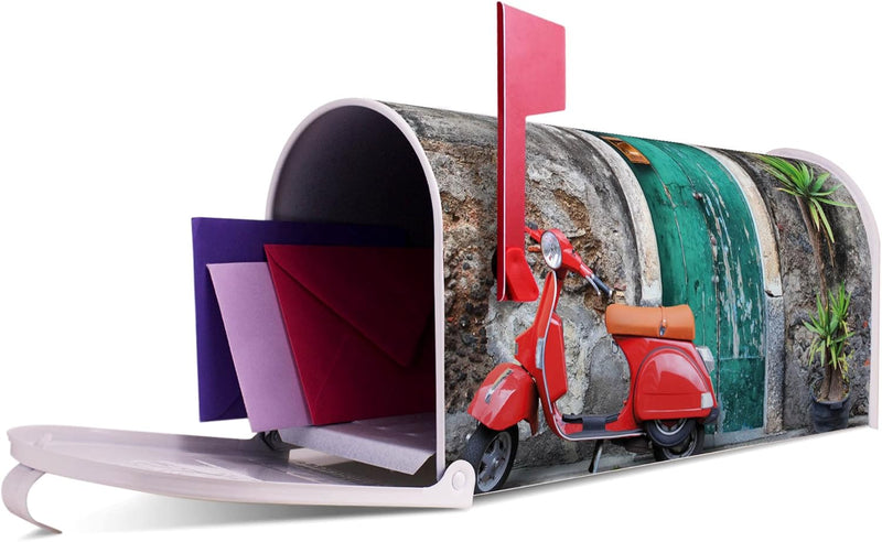 banjado® Amerikanischer Briefkasten - US Mailbox/Letterbox mit Motiv Rote Vespa 51x22x17cm - Postkas