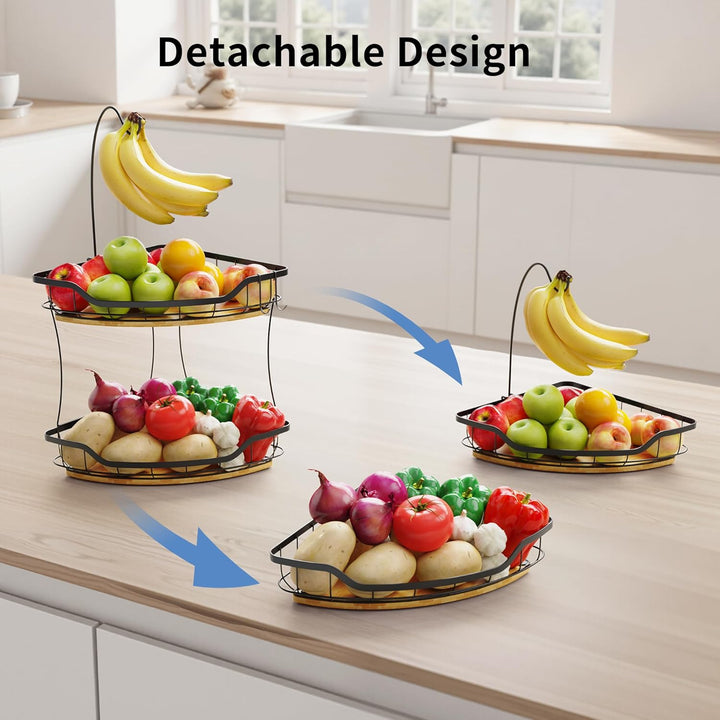 Obstkorb Schwarz Rechteckig 2-stöckig mit 2 Bananenhaltern – Metall Obstschale & Obstschalen zur Auf