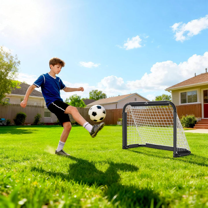 HOMCOM Fussballtor 2er Set Klappbar Fussballtore mit Metallrahmen für Kinder und Erwachsene, Garten,