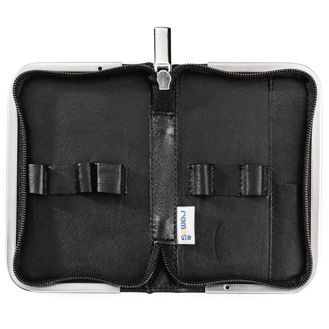 REMOS Nageletui leer aus echtem Leder zum Bestücken mit 6 Instrumenten - schwarz, schwarz