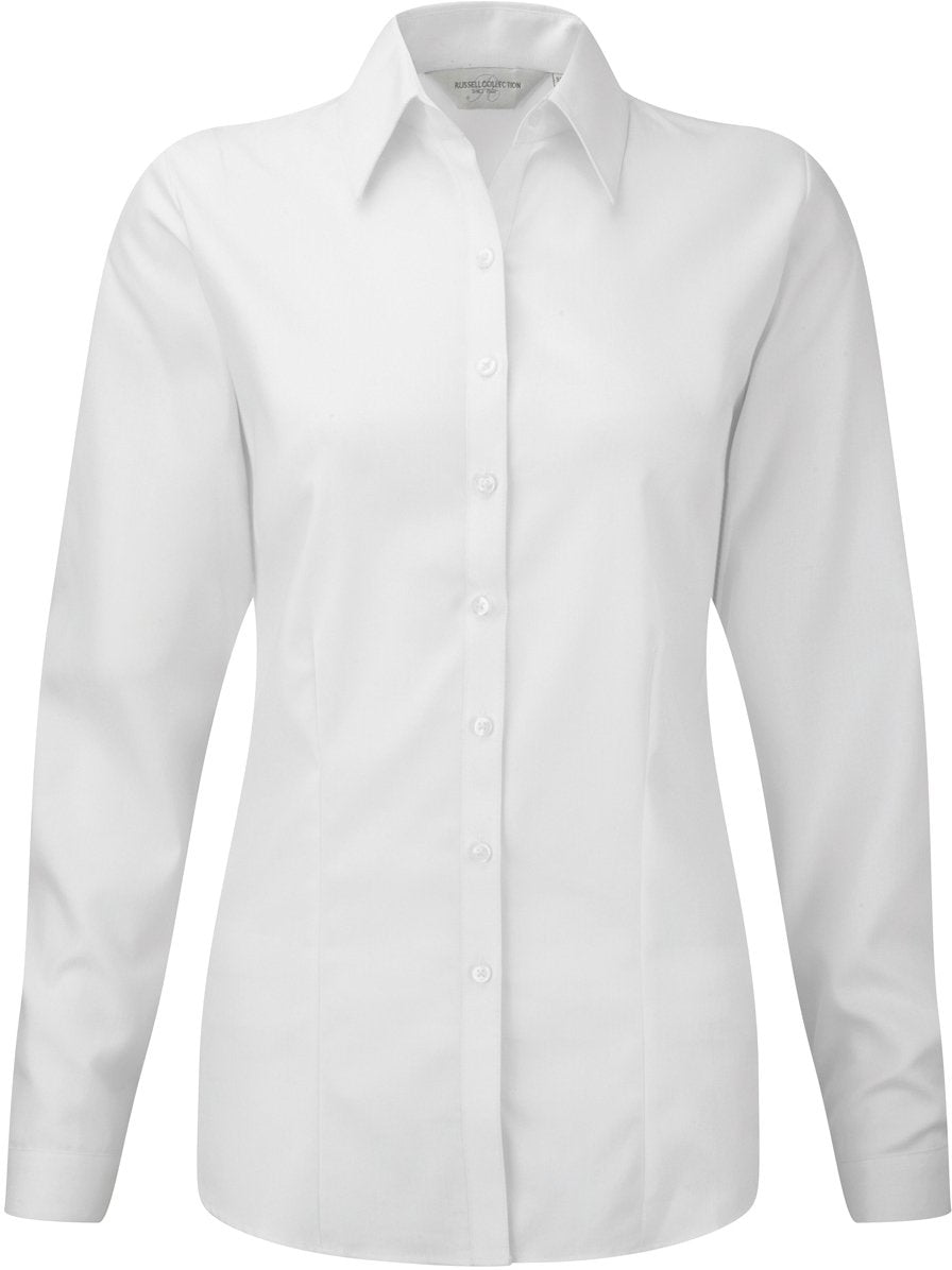 Russell Collection Bluse, Herringbone Damen, pflegeleicht, figurbetont, Business, klassisch, Hellbla