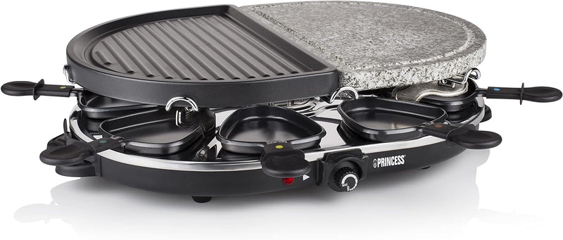 Princess Raclette Grill - Oval, mit Stein- und antihaftbeschichteter Grillplatte, für 8 Personen, 12