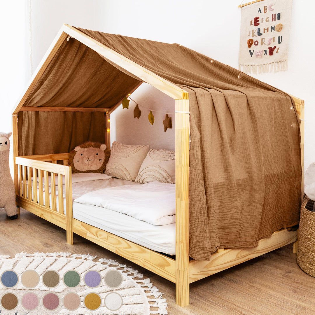 Hausbett Himmel [in 12 Farben] Betthimmel Hausbett aus 100% Baumwolle Musselin - Stoffhimmel für Hau