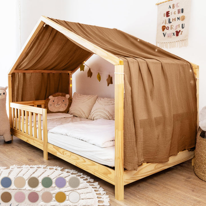 Hausbett Himmel [in 12 Farben] Betthimmel Hausbett aus 100% Baumwolle Musselin - Stoffhimmel für Hau
