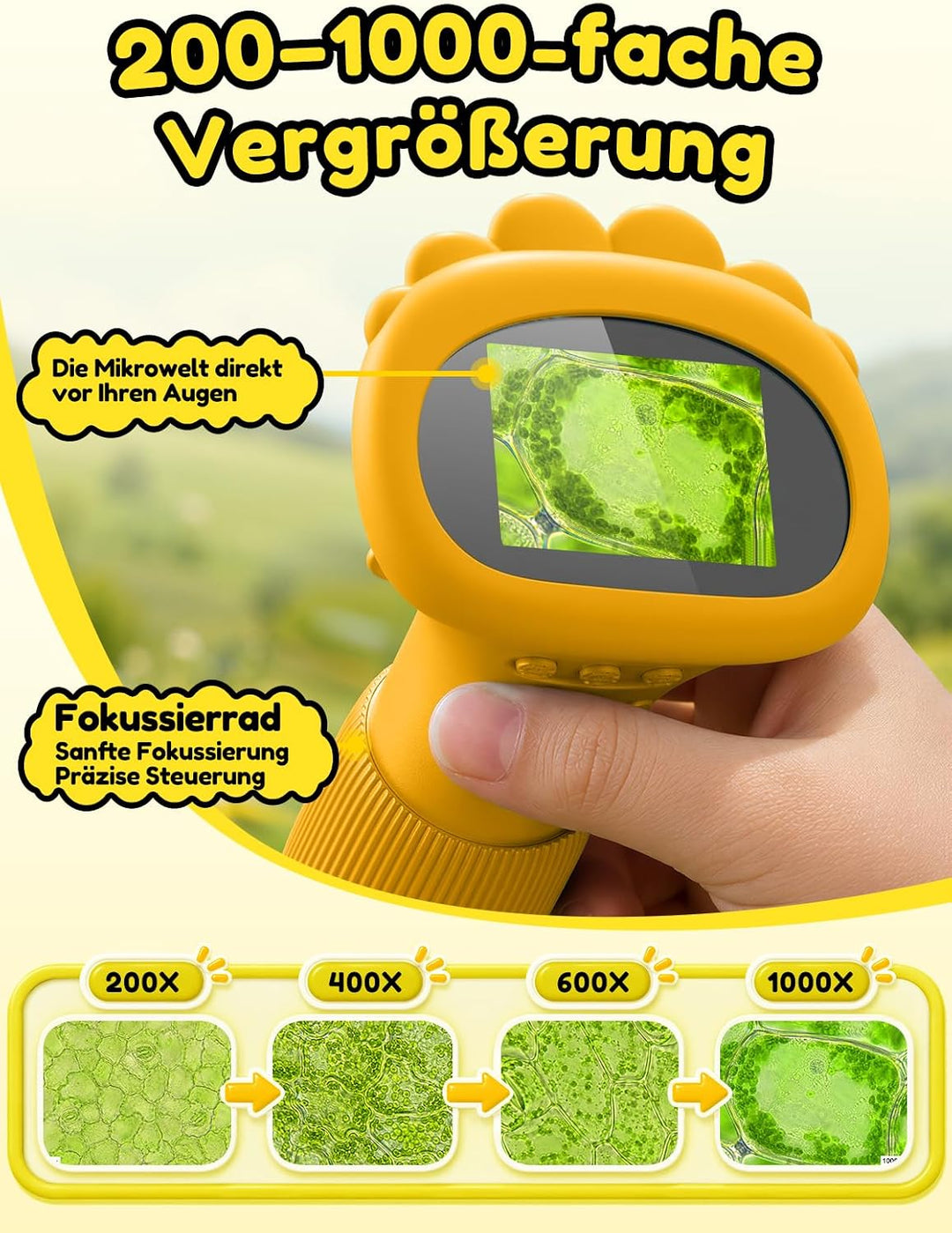 Mikroskop für Kinder, Digitales Taschenmikroskop mit 2,0" IPS-Bildschirm Lupe 200x Vergrösserung, 8