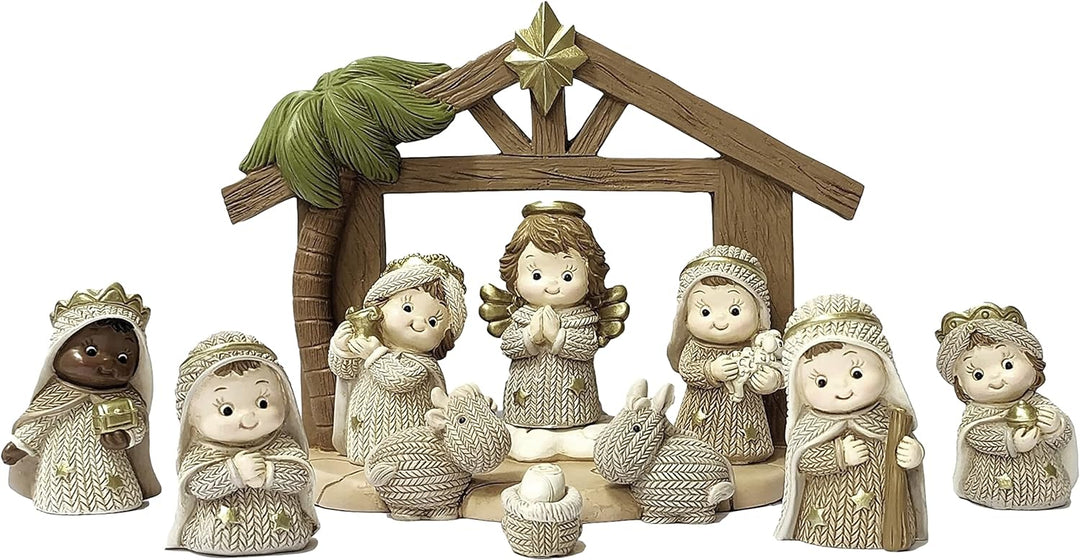 Kinder-Weihnachtskrippe komplett mit Hütte aus Kunstharz