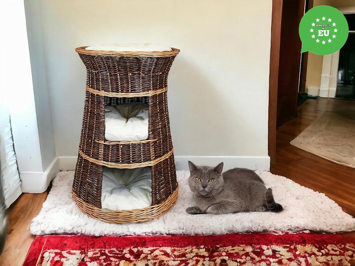 Katzenkorb zum Schlafen – Katzenhütte Indoor – Grösse: 43 x 49 x 70 cm rund – Katzenhöhle aus Weide