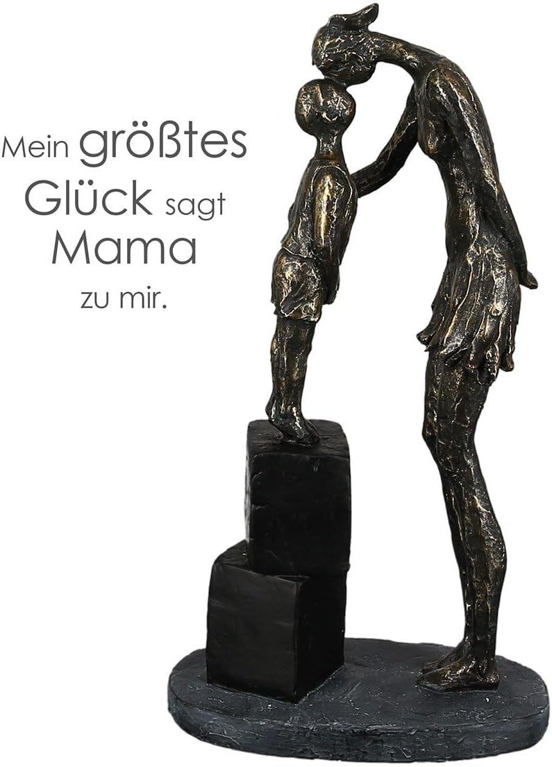 Casablanca modernes Design Gilde Skulptur Mum and Child bronzefarben, Basis in grau H: 28 cm B: 15 c