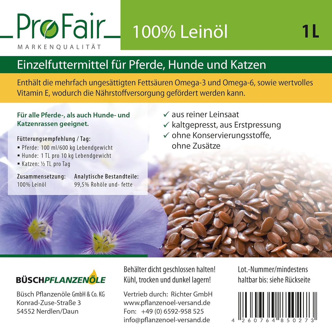 6 Liter ProFair Leinöl (6 x 1 Liter-Flasche) kaltgepresst, 100% aus Reiner Leinsaat, Erstpressung, o