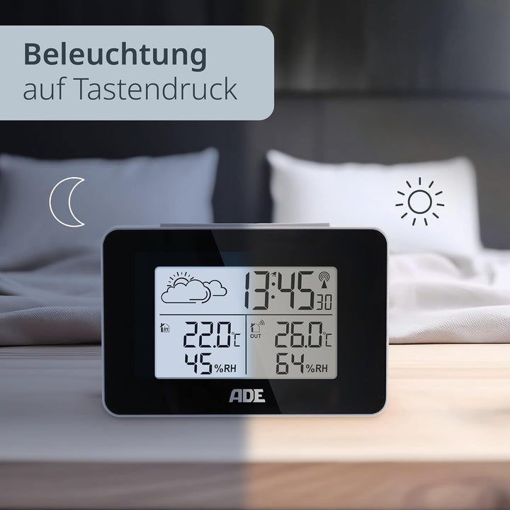 ADE Digitale Wetterstation Funk mit Aussensensor | Innen und Aussentemperatur | Luftfeuchtigkeitsmes