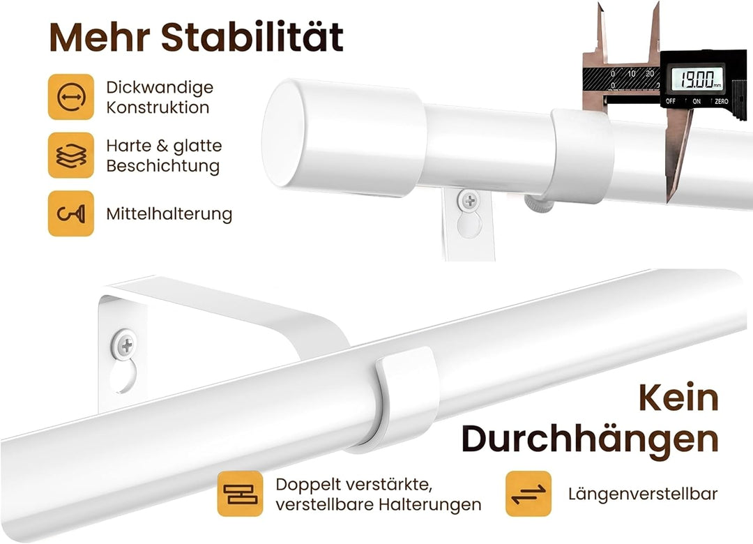 MEISENBERG Gardinenstange Ausziehbar Weiss, Wandmontage Set mit Halterungen Weiss 82-112 cm, Weiss 8