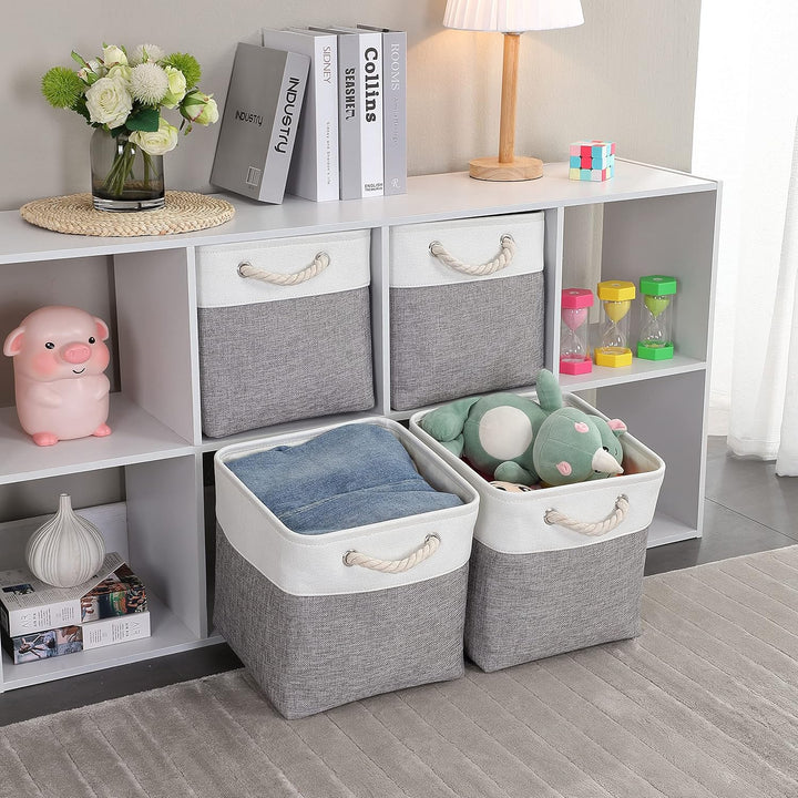 Mangata Aufbewahrungsbox Stoff 33x33x33 cm, aufbewahrungskorb Grau Weiss, Korbe Stoff in Würfel für