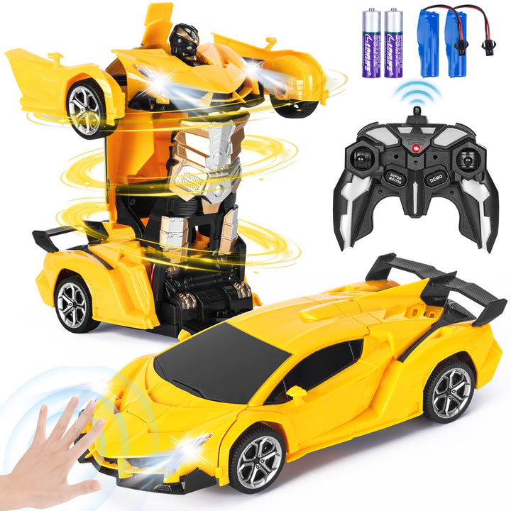 Ferngesteuertes Transformator Auto mit Gestenerfassung, Licht und Musik, 2.4GHz 360° Drehung 1:18 RC