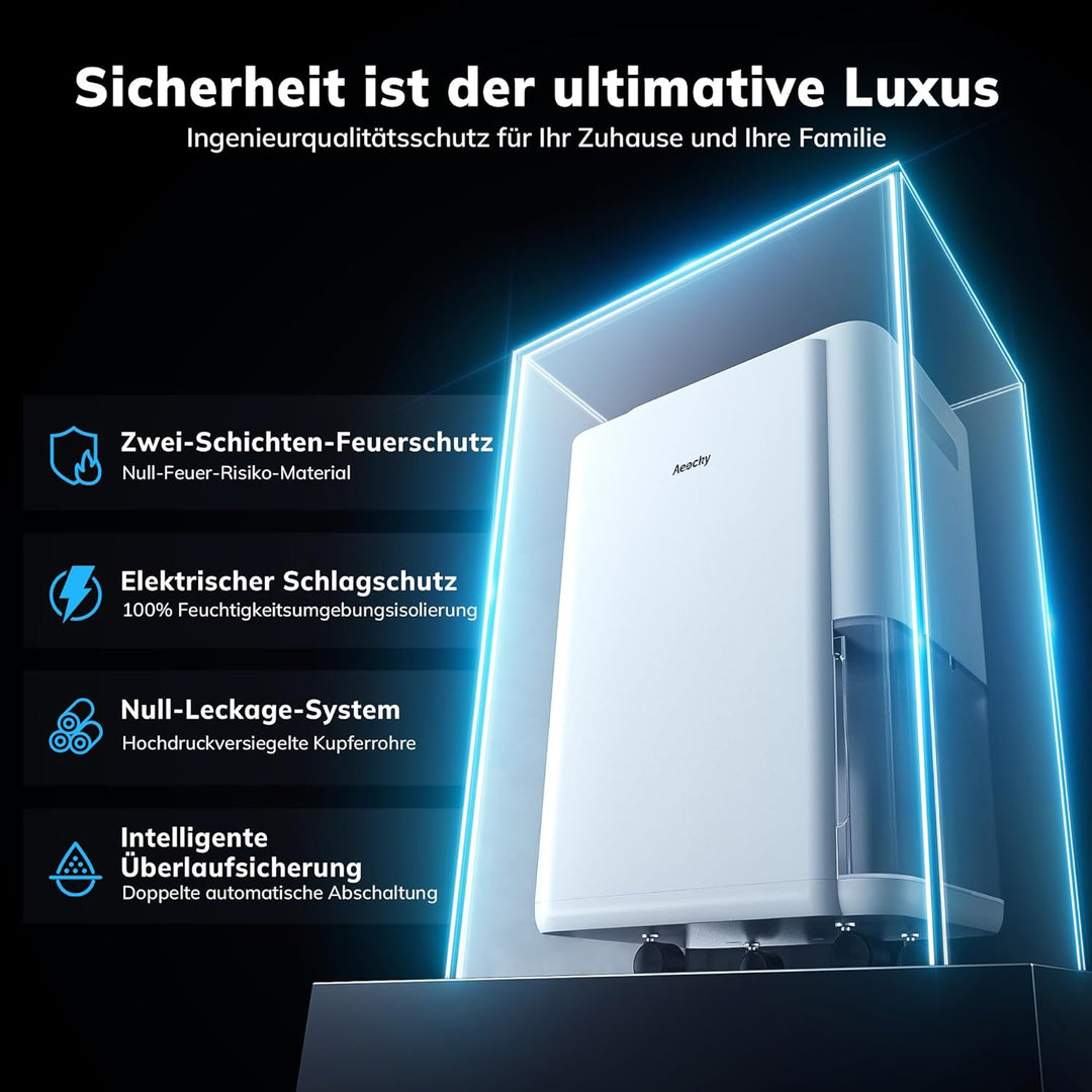 AEOCKY 25L/Tag Luftentfeuchter elektrisch, kompakt, Dauerablauf | Für Schlafzimmer, Badezimmer und K