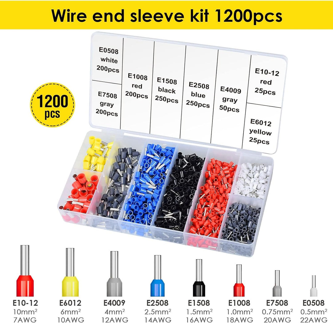 Crimpzangen Aderendhülsen Set, Sechskant Aderendhülsenzange mit 1200 stück Aderendhülsen Tool Kit (0