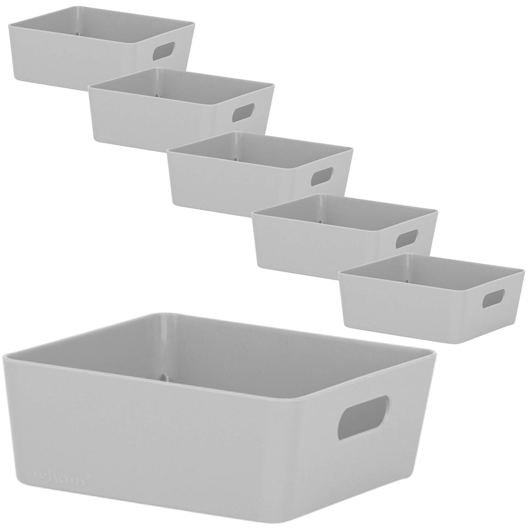 6x Ordnungsboxen 6cm hoch GRAU 15x15x6cm 1L Schublade Kunststoff Bad Korb Grau 6 Stück - 15x15cm, Gr
