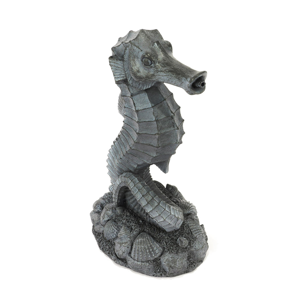 Esotec Wasserspeier-Figur Seepferdchen Ida, Einzelfigur mit Schlauch, Altkupfer-Design, Brunnenfigur