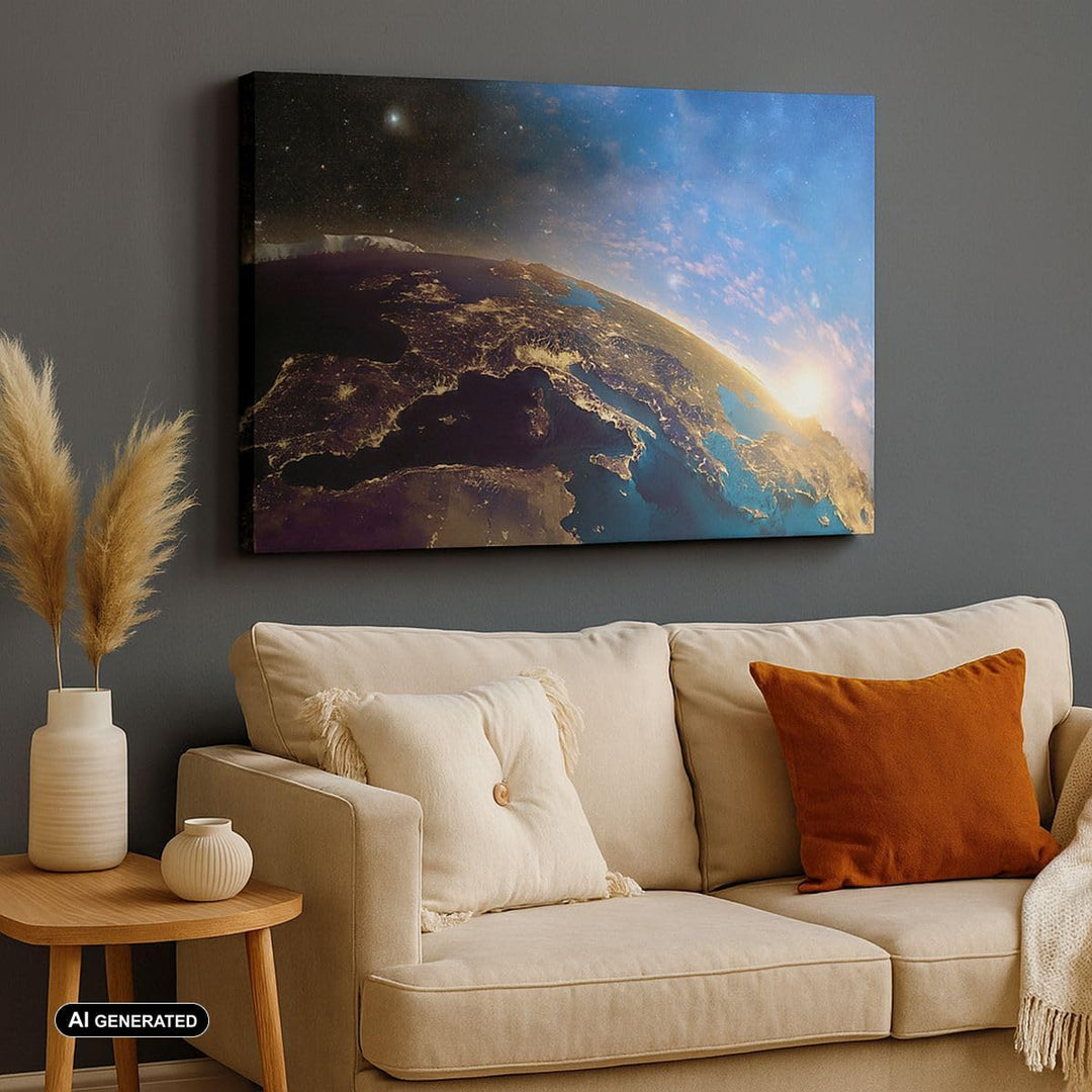 ARTTOR Bilder auf Leinwand 100x70cm Leinwandbild mit Rahmen Kosmos Erde Gross Wanddeko Bild Schlafzi