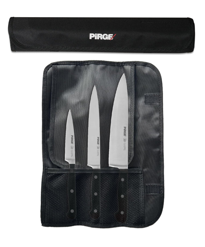 Pirge Classic Profi Messerset mit Tasche 4 Stück - Geschmiedet Messerset - Profi Kochmesser Set - Ed