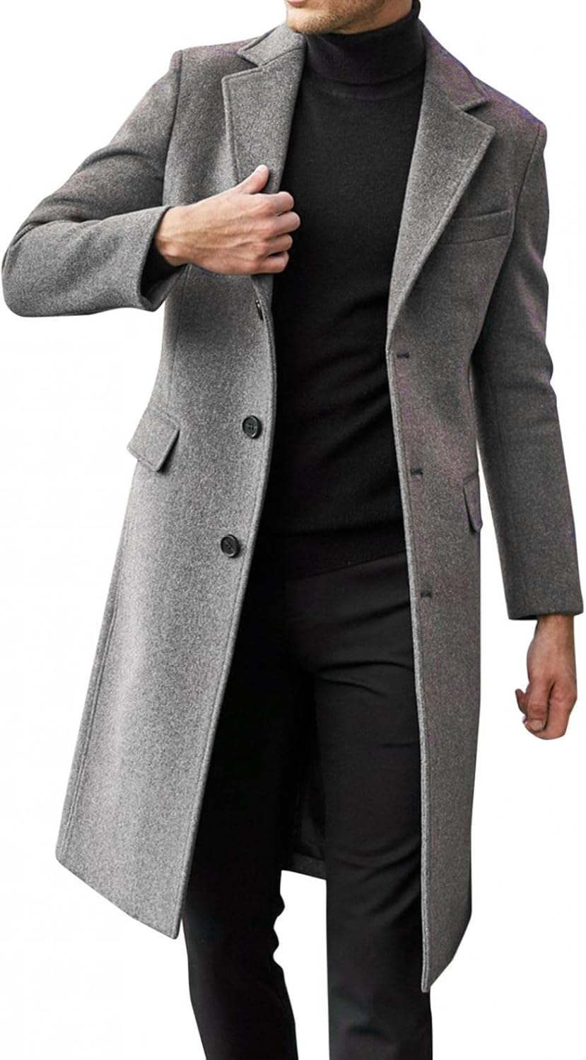 Celucke Mantel Herren Wintermantel Wolle Winter Kurzmantel Mittellang Wollmantel mit Stehkragen und