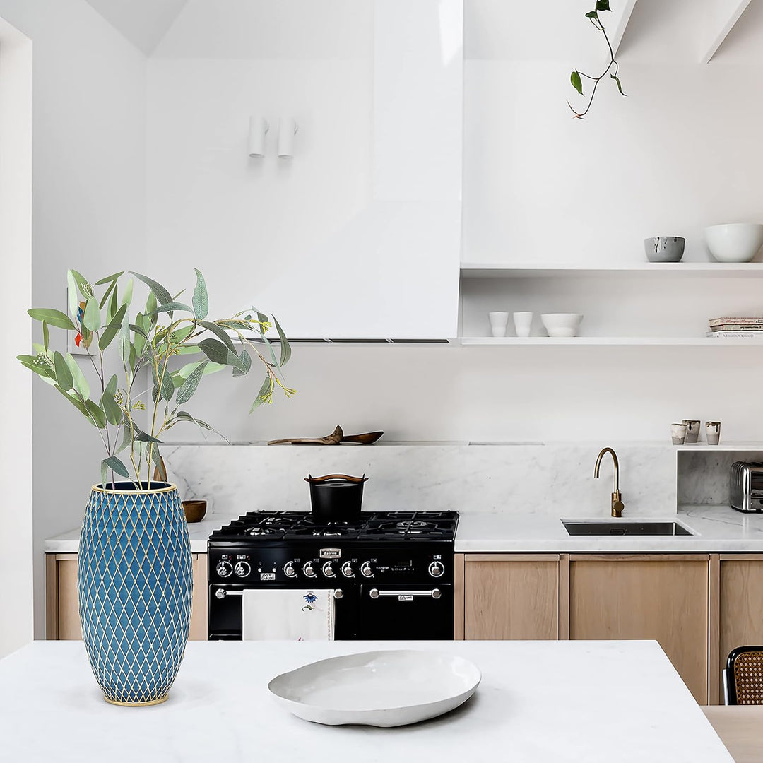 Suanti Dekorative Blumenvase, Blau und Gold Vase, Heimdekoration, Einweihungsgeschenk, mit Diamantmu