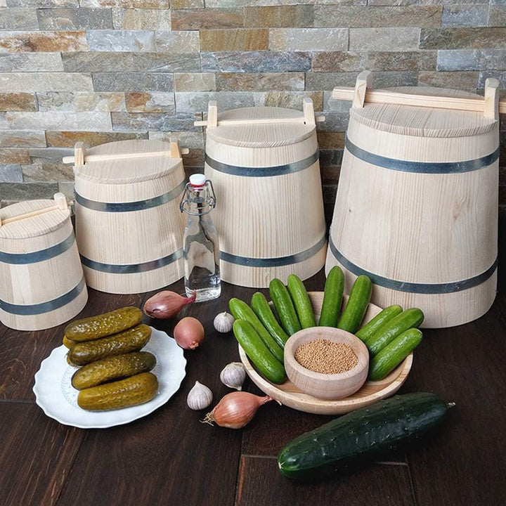 3X HOFMEISTER® Gärtopf Holz 2 Liter mit Deckel – Sauerkrauttopf und Gurkentopf zum Einlegen und Ferm