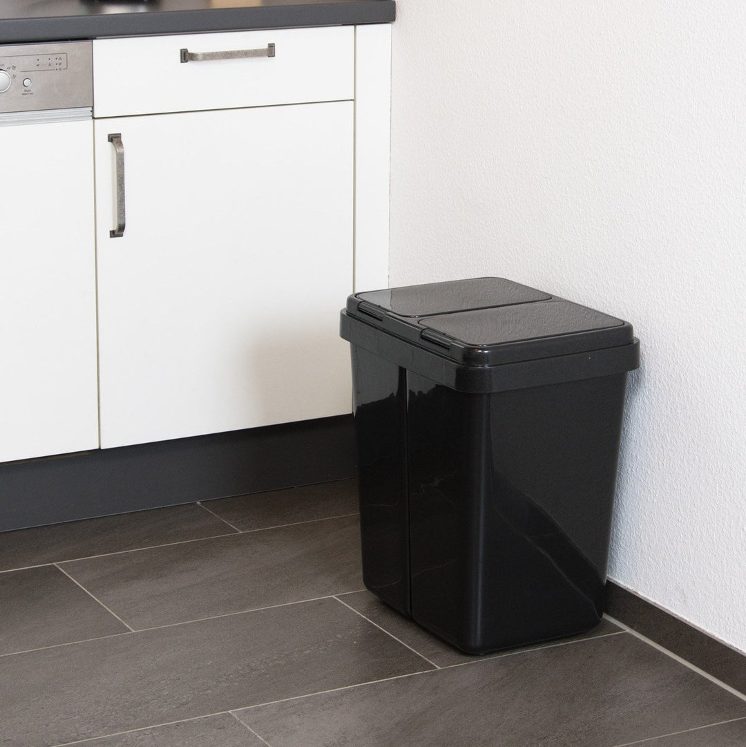 Grizzly Doppelmülleimer 2 x 25l Recycling - Abfallbehälter Mit 2-fach Deckel - Anthrazit Metallic, A