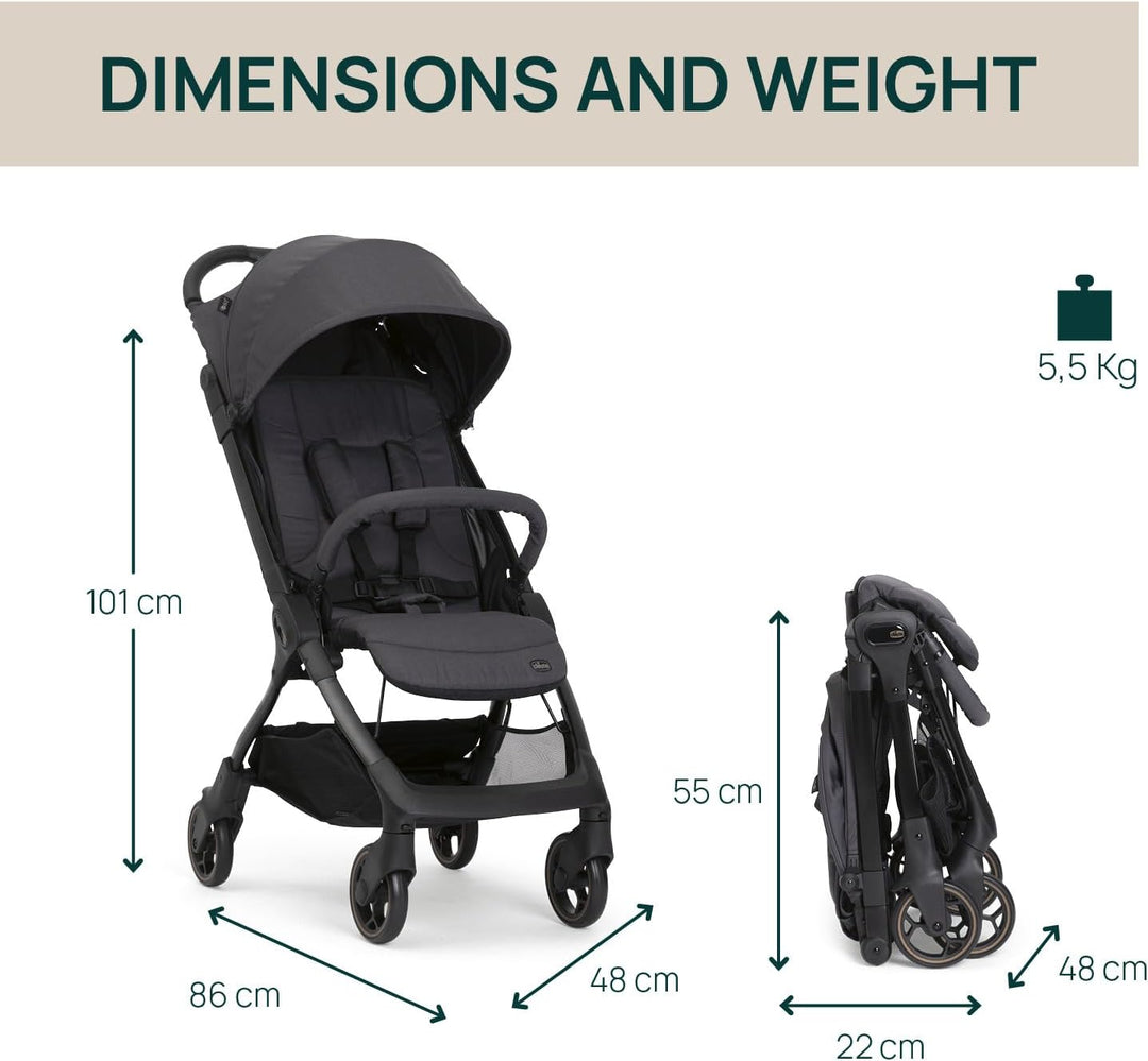 Chicco WE 2 Kinderwagen, leichter, faltbar, von 0 Monaten bis 22 kg, Reise-Kinderwagen, leichter Flu