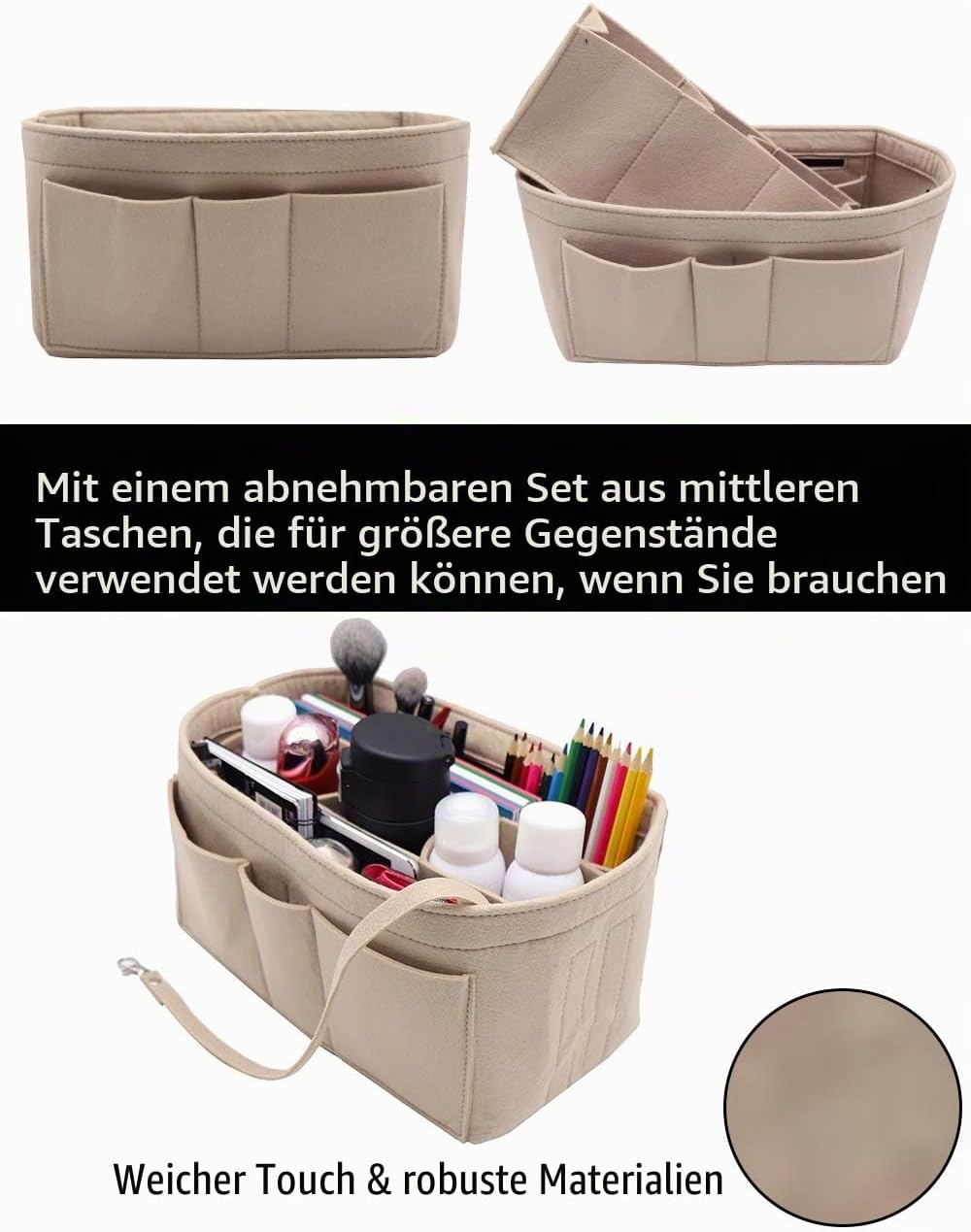 LEXSION Filz-Handtasche/Wickeltasche/Organizer mit Innentasche mit Reissverschluss für Neverfull Spe
