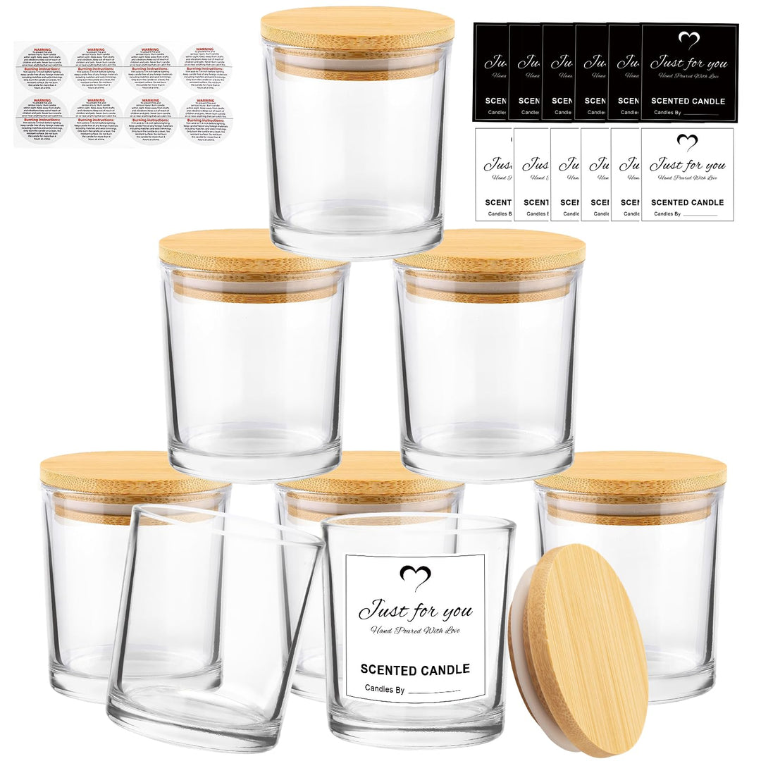 CONNOO 8 Stück 400 ml leere transparent Glaskerzengläser für die Herstellung von Kerzen mit Bambusde
