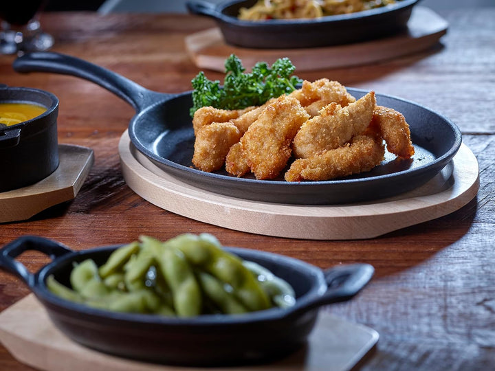 ECHTWERK Servierpfanne aus Gusseisen, Mini Pfännchen mit Servierbrett, Kleine Grillpfanne, Bereits e