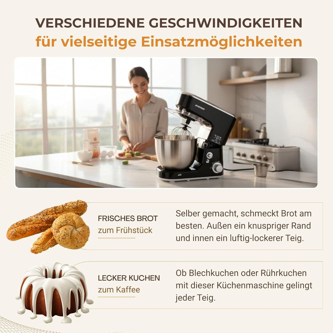 Syntrox 5,0 l Küchenmaschine Wezen | Knetmaschine | Rührmaschine | Spiralkneter, Multifunktional, 5