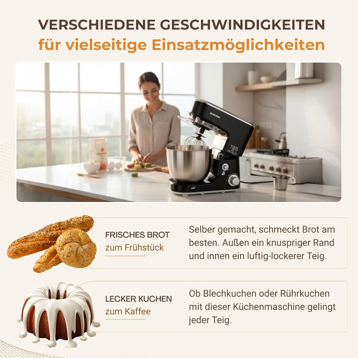 Syntrox 5,0 l Küchenmaschine Wezen | Knetmaschine | Rührmaschine | Spiralkneter, Multifunktional, 5