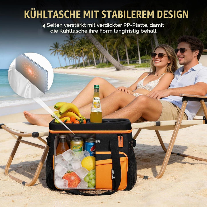 INSMEER Grosse Kühltasche für 40L/55 Dosen, Faltbar, mit Hart Deckel Orange, Orange