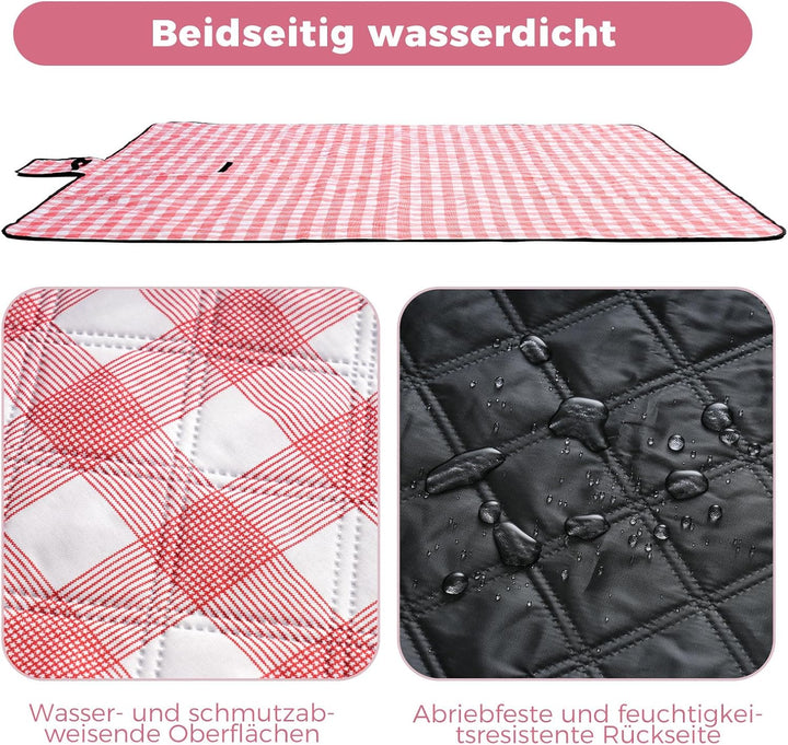 Oak & Tea Picknickdecke Wasserdicht Gross Faltbar Strandmatte Campingdecke 150 X 200 cm mit 4 Ecksch