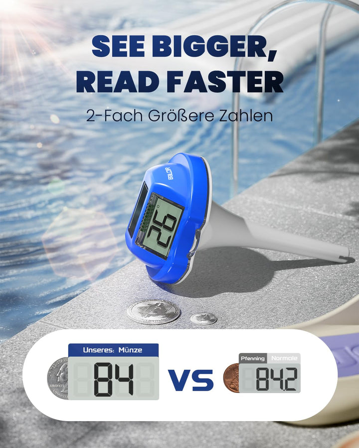 BALDR Solar Schwimmendes für Pool mit zwei grossen Displays | IPX7 wasserdichter digitaler Temperatu