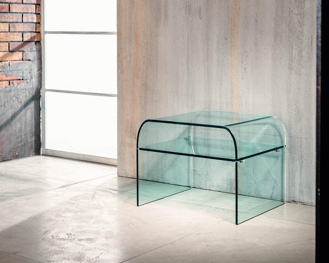 IMAGO FACTORY Dream Nachttisch aus Glas, gewölbt, transparent, mit Ablagefläche, für Wohnzimmer, Ein