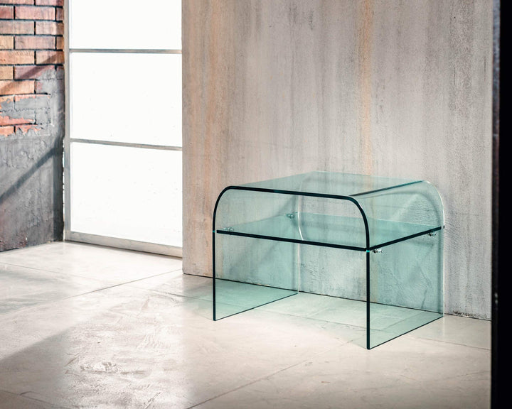 IMAGO FACTORY Dream Nachttisch aus Glas, gewölbt, transparent, mit Ablagefläche, für Wohnzimmer, Ein