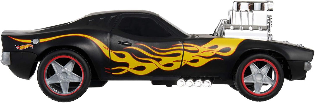 Hot Wheels Spielzeugauto, Ferngesteuerter Rodger Dodger im Massstab 1:16, schwarzes Fahrzeug mit gel