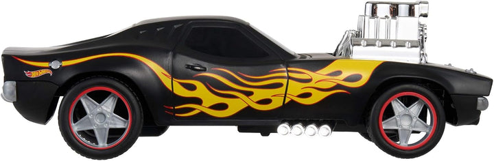 Hot Wheels Spielzeugauto, Ferngesteuerter Rodger Dodger im Massstab 1:16, schwarzes Fahrzeug mit gel