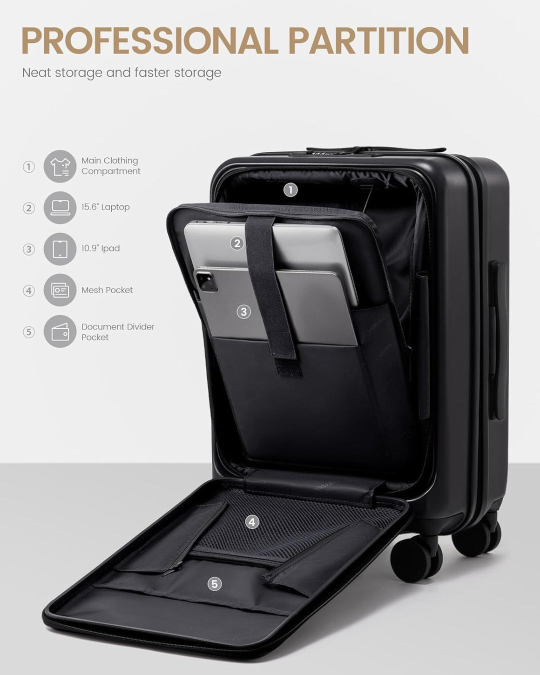 LOVEVOOK Handgepäck Koffer mit TSA, 100% PC Rollkoffer Reisekoffer Hartschalen, Klein Cabin Suitcase