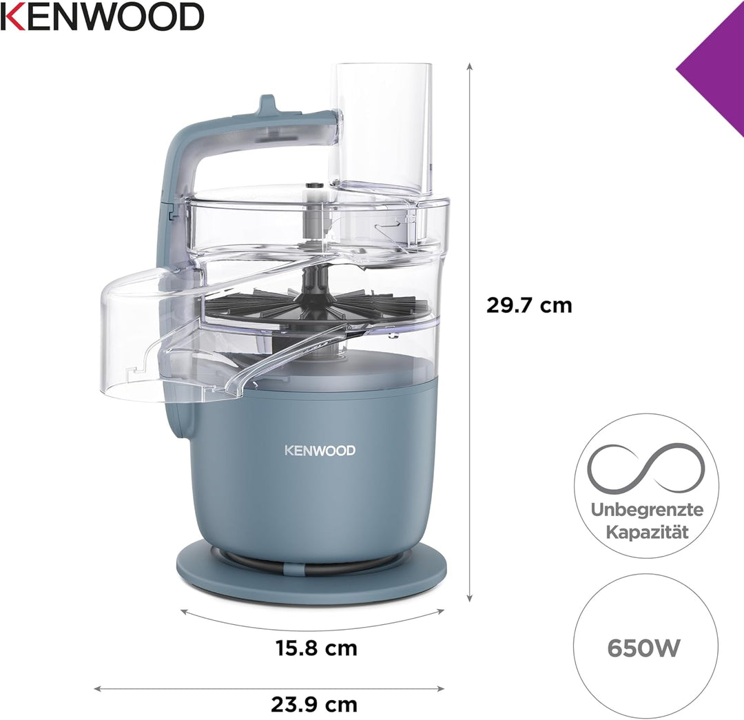 Kenwood MultiPro Go FDP22.130GY, Kompakt-Küchenmaschine nur 30cm hoch, zum Schneiden, Reiben, Pürier